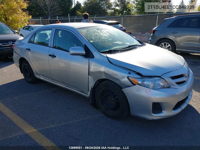 TOYOTA COROLLA 2012, VIN 2T1BU4EE1CC848939