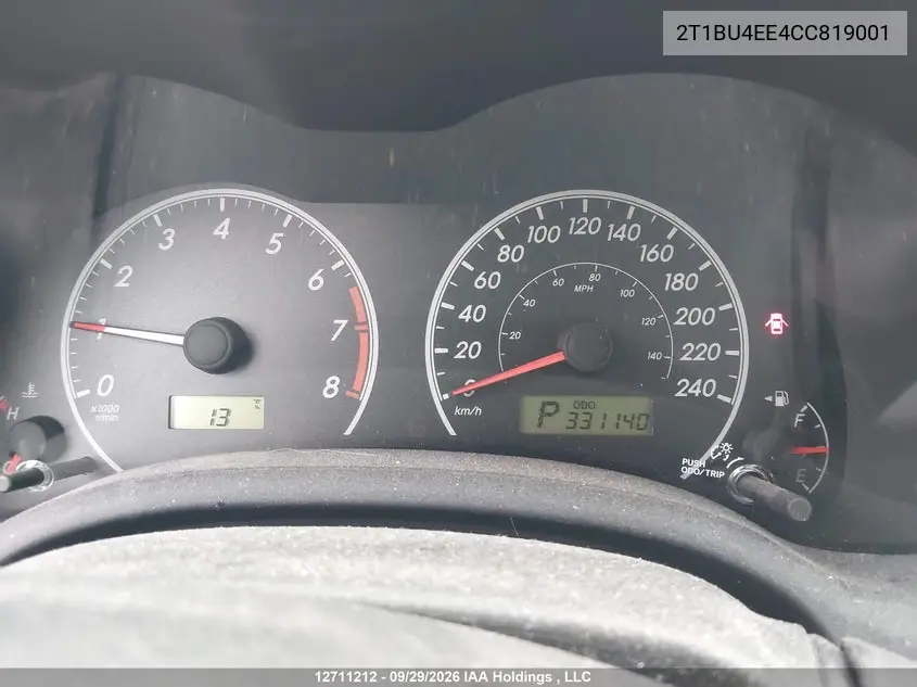 2012 TOYOTA COROLLA VIN 2T1BU4EE4CC819001 — фото 7
