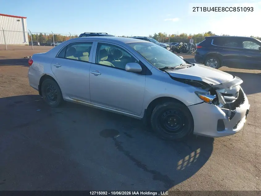 TOYOTA COROLLA 2012, VIN 2T1BU4EE8CC851093