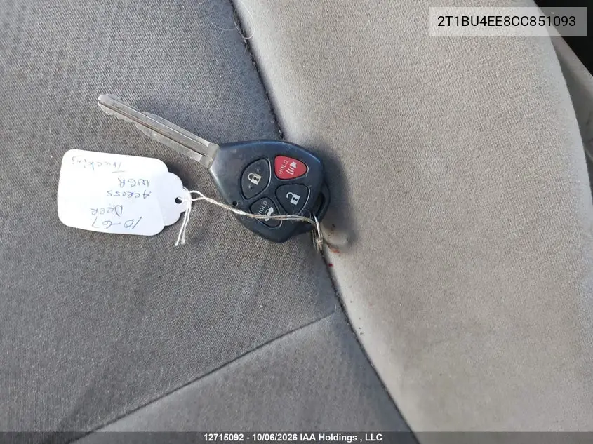 2012 TOYOTA COROLLA VIN 2T1BU4EE8CC851093 — фото 10