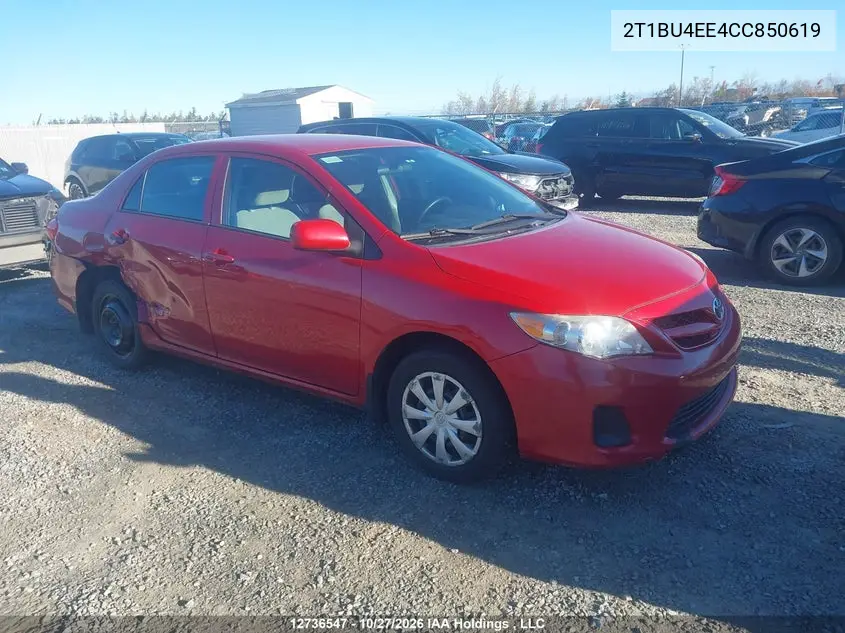 TOYOTA COROLLA 2012, VIN 2T1BU4EE4CC850619