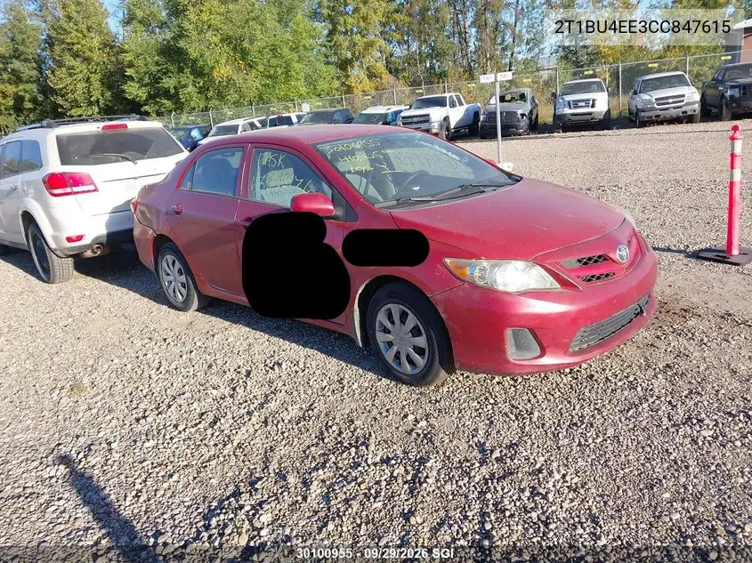 TOYOTA COROLLA 2012, VIN 2T1BU4EE3CC847615