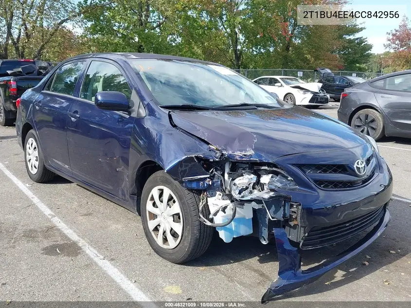 TOYOTA COROLLA 2012, VIN 2T1BU4EE4CC842956