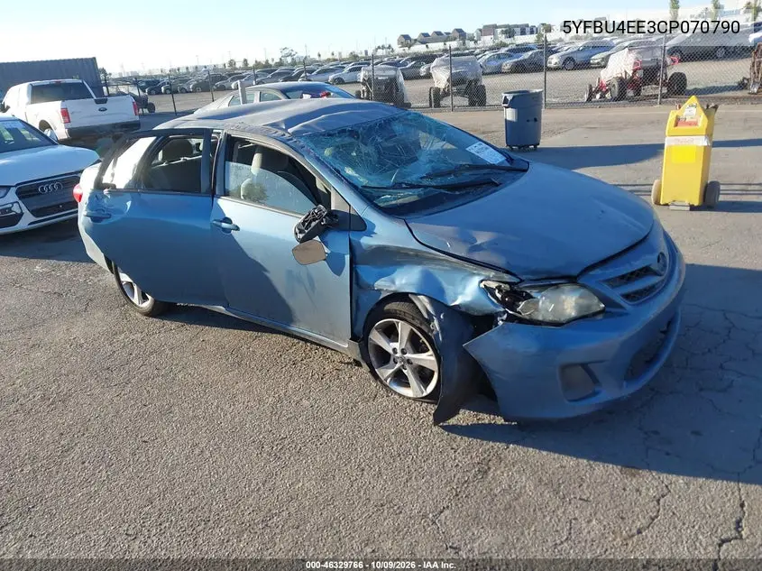 TOYOTA COROLLA 2012, VIN 5YFBU4EE3CP070790