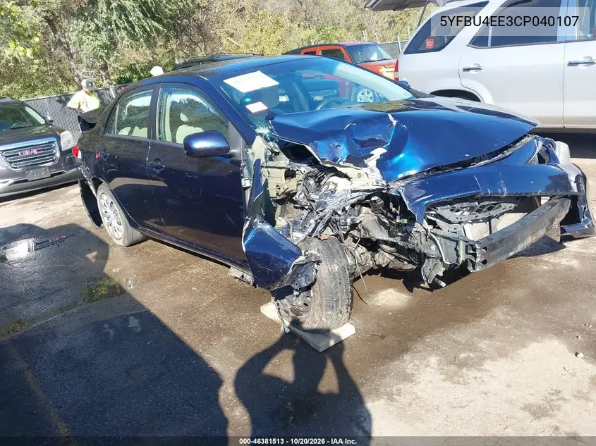 TOYOTA COROLLA 2012, VIN 5YFBU4EE3CP040107