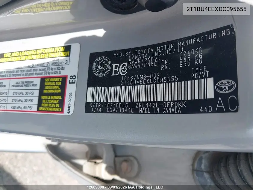 2013 TOYOTA COROLLA VIN 2T1BU4EEXDC095655 — фото 19