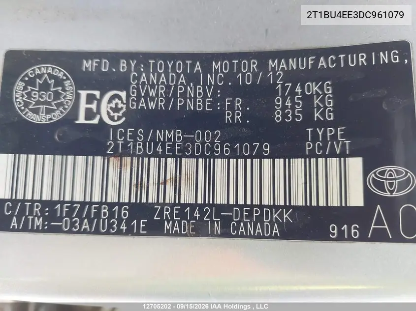 2013 TOYOTA COROLLA VIN 2T1BU4EE3DC961079 — фото 19