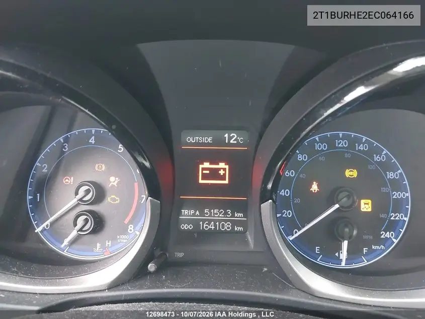 2014 TOYOTA COROLLA VIN 2T1BURHE2EC064166 — фото 7