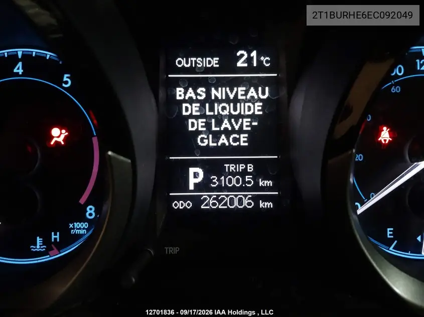 2014 TOYOTA COROLLA VIN 2T1BURHE6EC092049 — фото 15