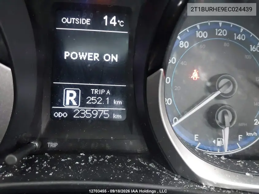 2014 TOYOTA COROLLA VIN 2T1BURHE9EC024439 — фото 15