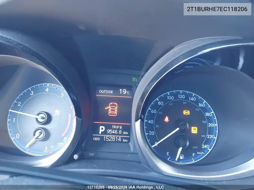 2014 TOYOTA COROLLA VIN 2T1BURHE7EC118206 — фото 7