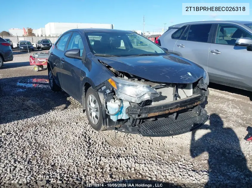 TOYOTA COROLLA 2014, VIN 2T1BPRHE8EC026318