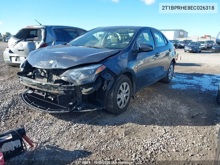 2014 TOYOTA COROLLA VIN 2T1BPRHE8EC026318 — фото 2