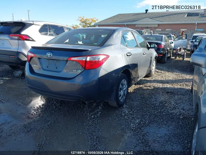 2014 TOYOTA COROLLA VIN 2T1BPRHE8EC026318 — фото 4