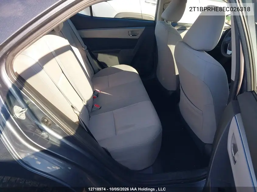 2014 TOYOTA COROLLA VIN 2T1BPRHE8EC026318 — фото 8
