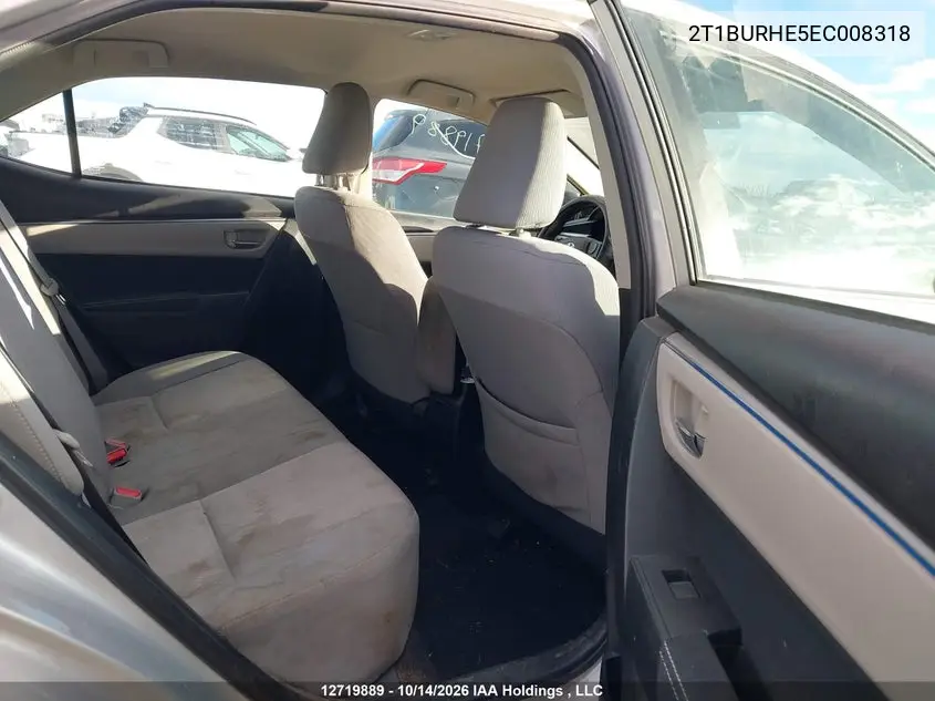2014 TOYOTA COROLLA VIN 2T1BURHE5EC008318 — фото 8