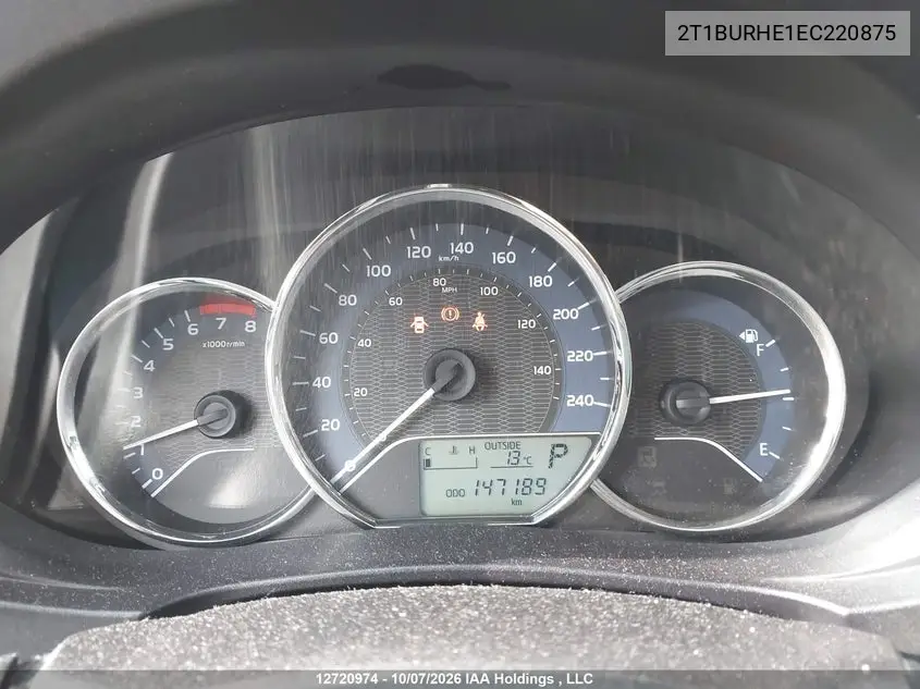 2014 TOYOTA COROLLA VIN 2T1BURHE1EC220875 — фото 7