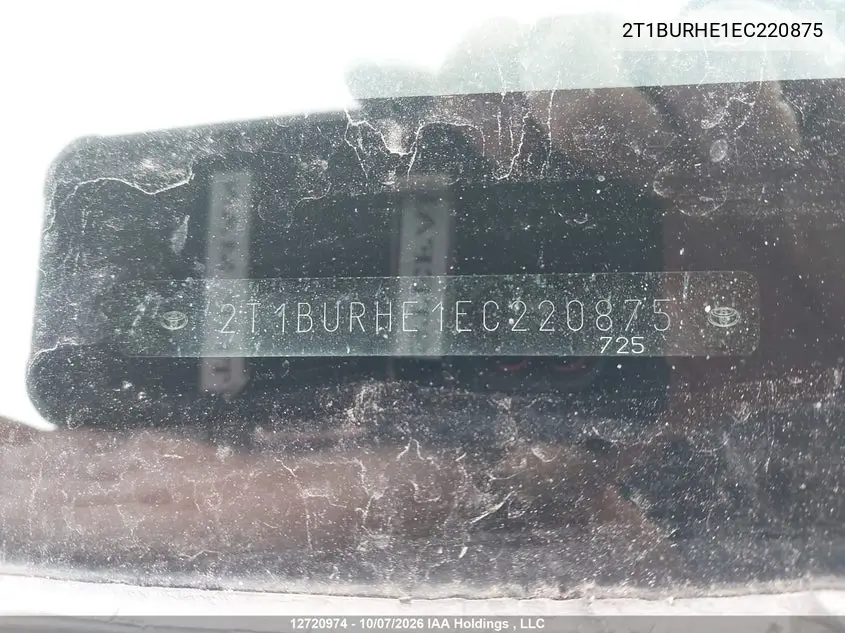 2014 TOYOTA COROLLA VIN 2T1BURHE1EC220875 — фото 9