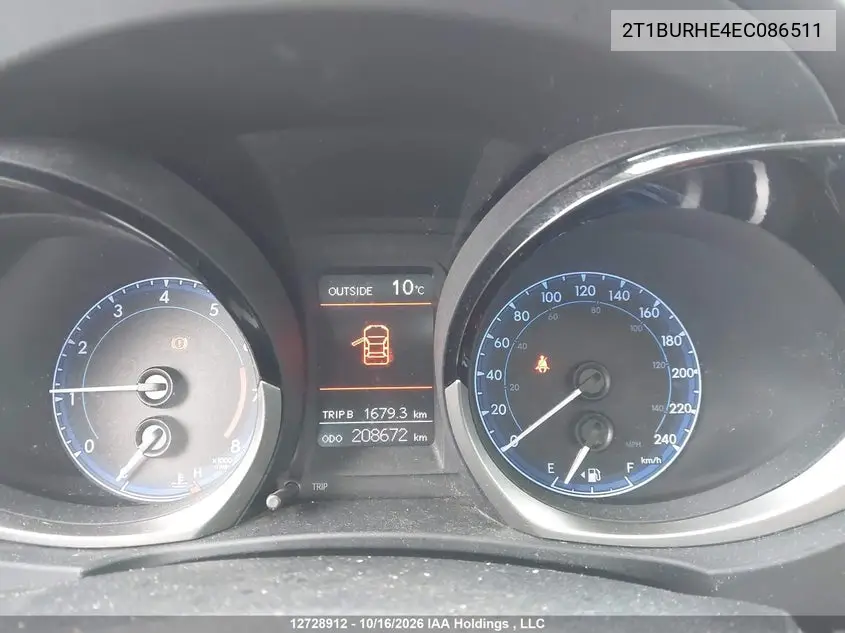 2014 TOYOTA COROLLA VIN 2T1BURHE4EC086511 — фото 7