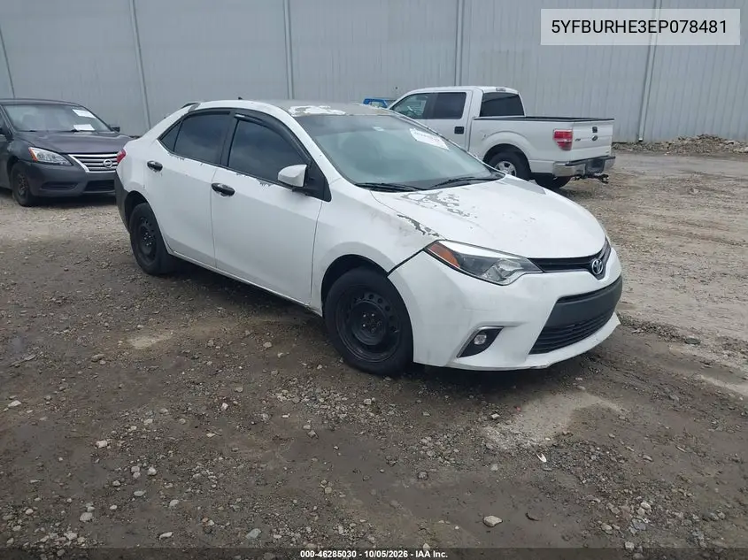 TOYOTA COROLLA 2014, VIN 5YFBURHE3EP078481