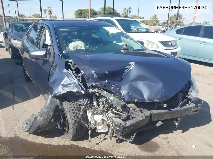 TOYOTA COROLLA 2014, VIN 5YFBURHE3EP170030