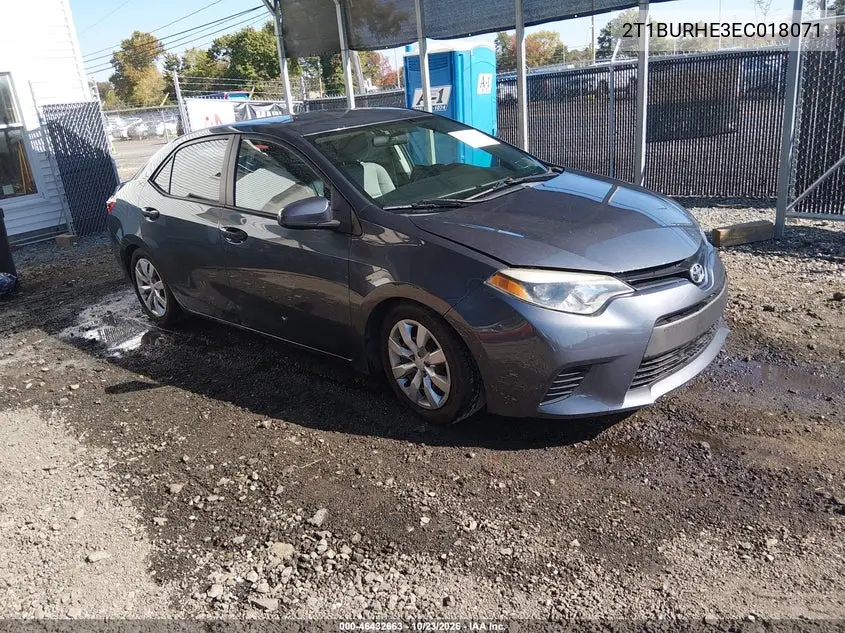 TOYOTA COROLLA 2014, VIN 2T1BURHE3EC018071