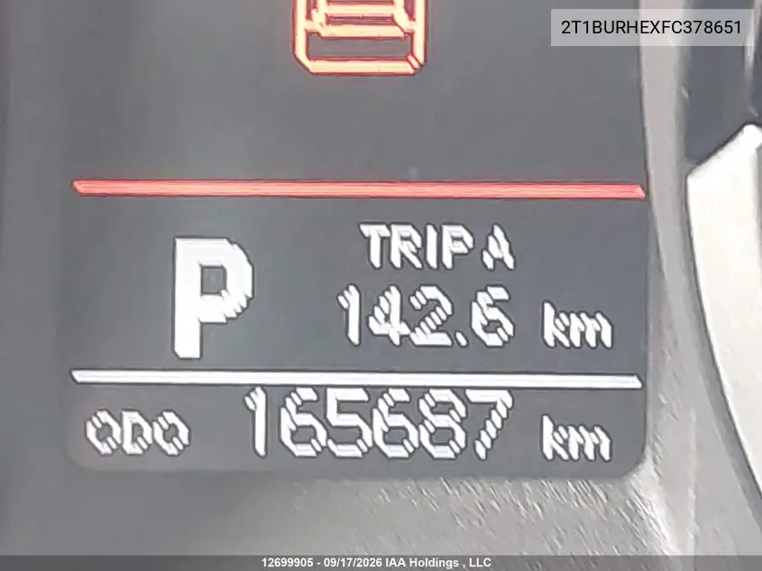 2015 TOYOTA COROLLA VIN 2T1BURHEXFC378651 — фото 15