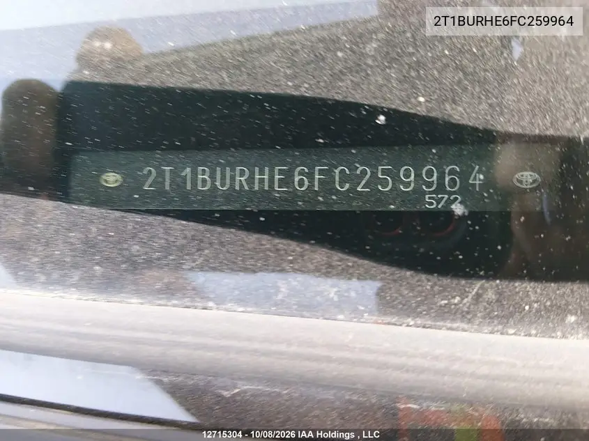 2015 TOYOTA COROLLA VIN 2T1BURHE6FC259964 — фото 18