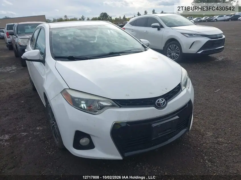 TOYOTA COROLLA 2015, VIN 2T1BURHE3FC430542
