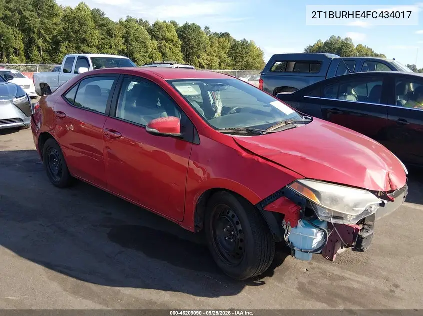 TOYOTA COROLLA 2015, VIN 2T1BURHE4FC434017