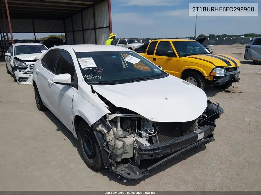 TOYOTA COROLLA 2015, VIN 2T1BURHE6FC298960