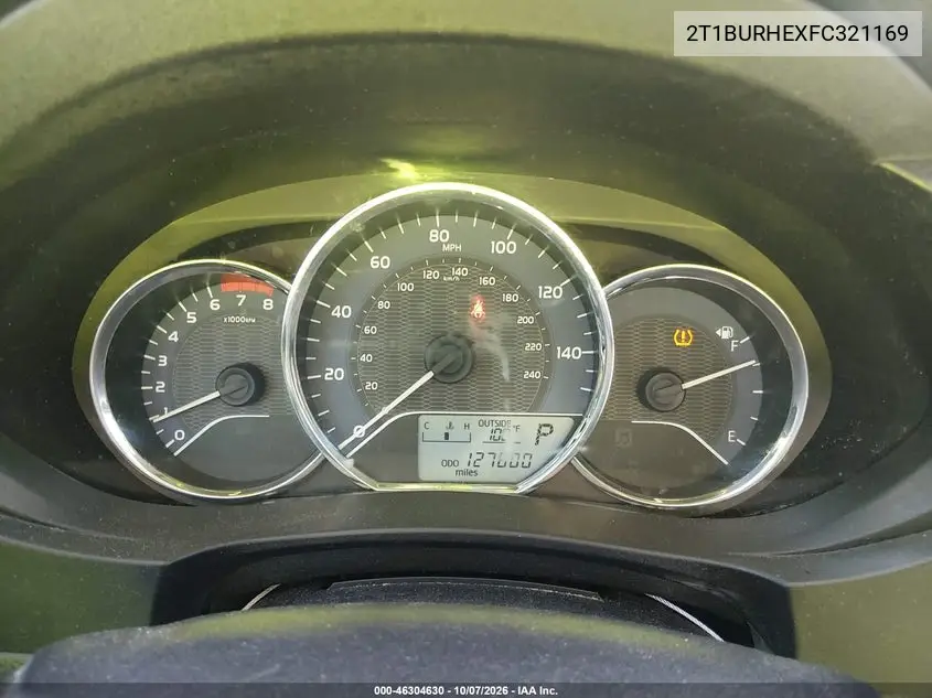 TOYOTA COROLLA 2015, VIN 2T1BURHEXFC321169