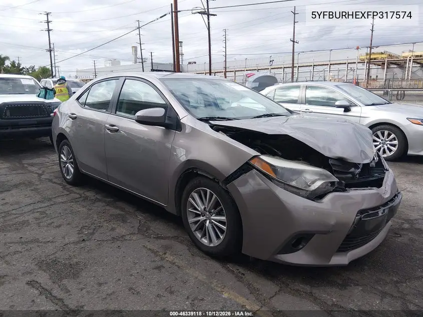 TOYOTA COROLLA 2015, VIN 5YFBURHEXFP317574