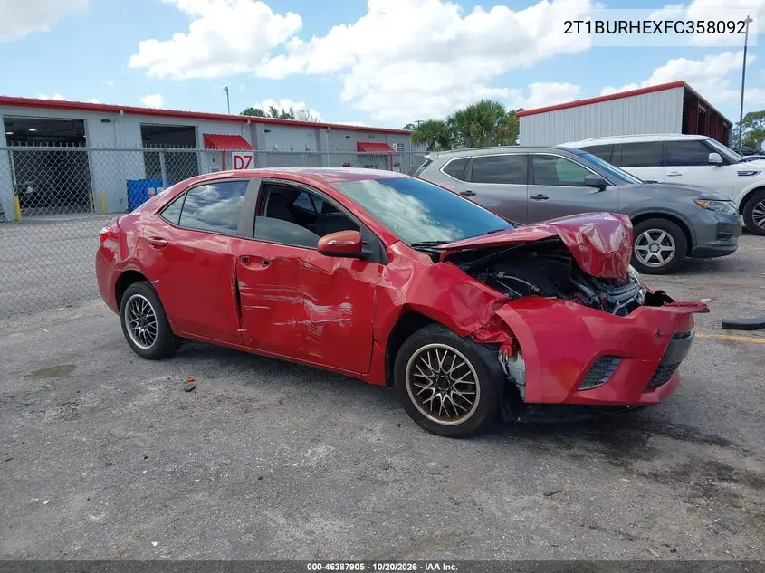 TOYOTA COROLLA 2015, VIN 2T1BURHEXFC358092