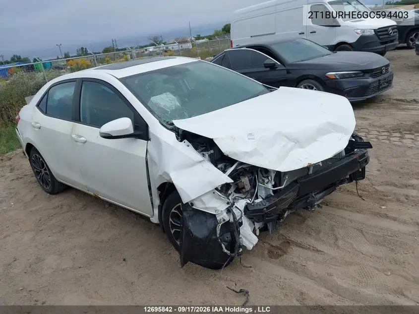 TOYOTA COROLLA 2016, VIN 2T1BURHE6GC594403