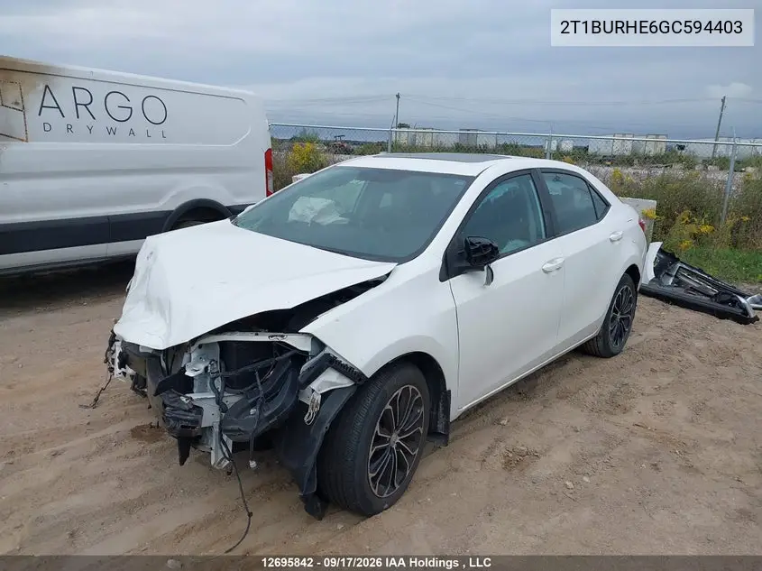 2016 TOYOTA COROLLA VIN 2T1BURHE6GC594403 — фото 2