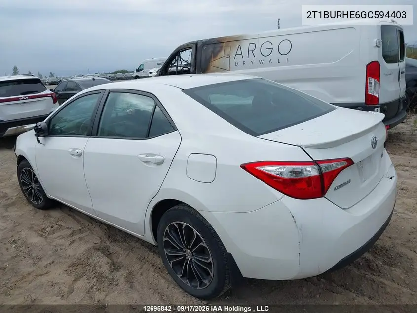 2016 TOYOTA COROLLA VIN 2T1BURHE6GC594403 — фото 3