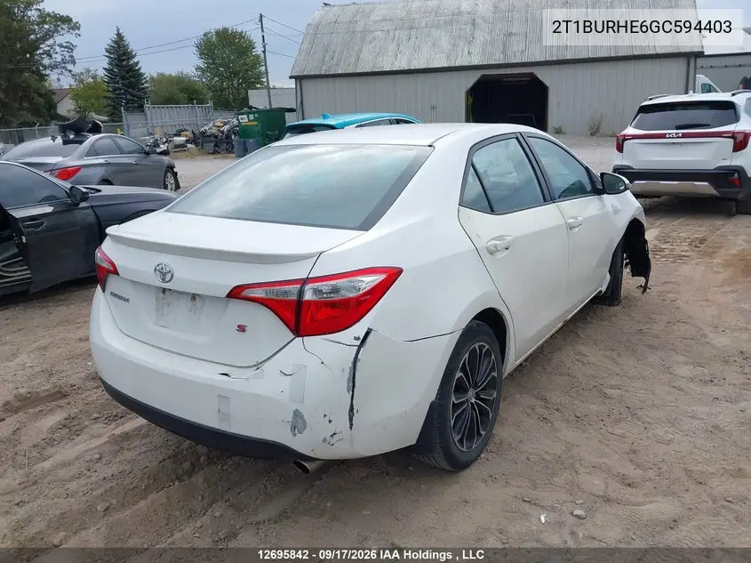 2016 TOYOTA COROLLA VIN 2T1BURHE6GC594403 — фото 4