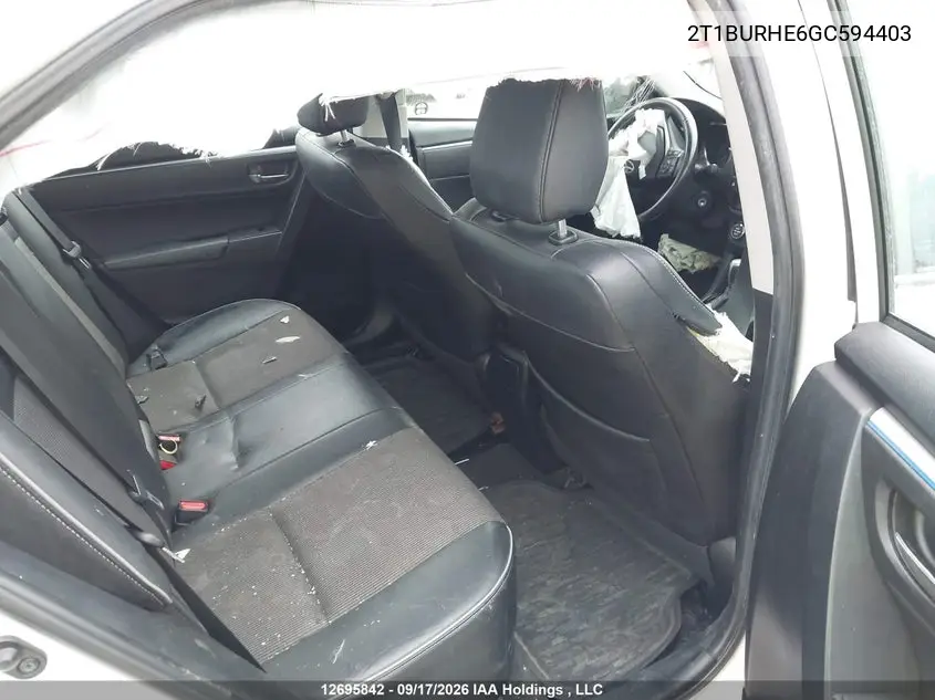 2016 TOYOTA COROLLA VIN 2T1BURHE6GC594403 — фото 8