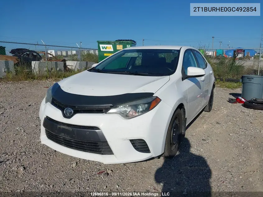 2016 TOYOTA COROLLA VIN 2T1BURHE0GC492854 — фото 2