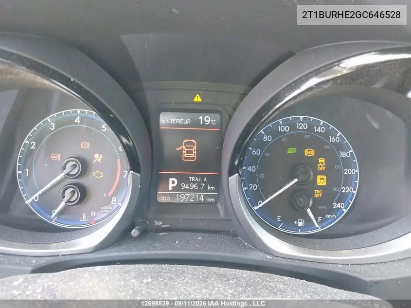 2016 TOYOTA COROLLA VIN 2T1BURHE2GC646528 — фото 7