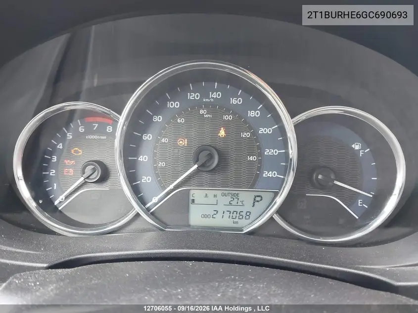 2016 TOYOTA COROLLA VIN 2T1BURHE6GC690693 — фото 7