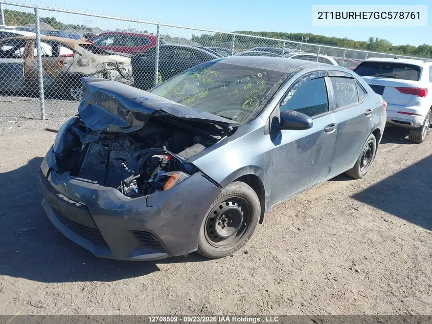 2016 TOYOTA COROLLA VIN 2T1BURHE7GC578761 — фото 2