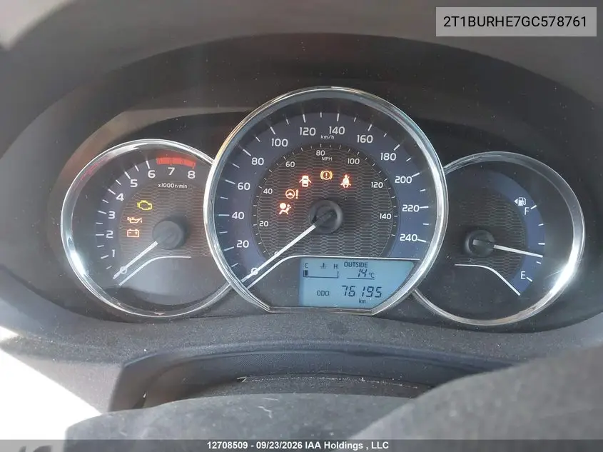 2016 TOYOTA COROLLA VIN 2T1BURHE7GC578761 — фото 7