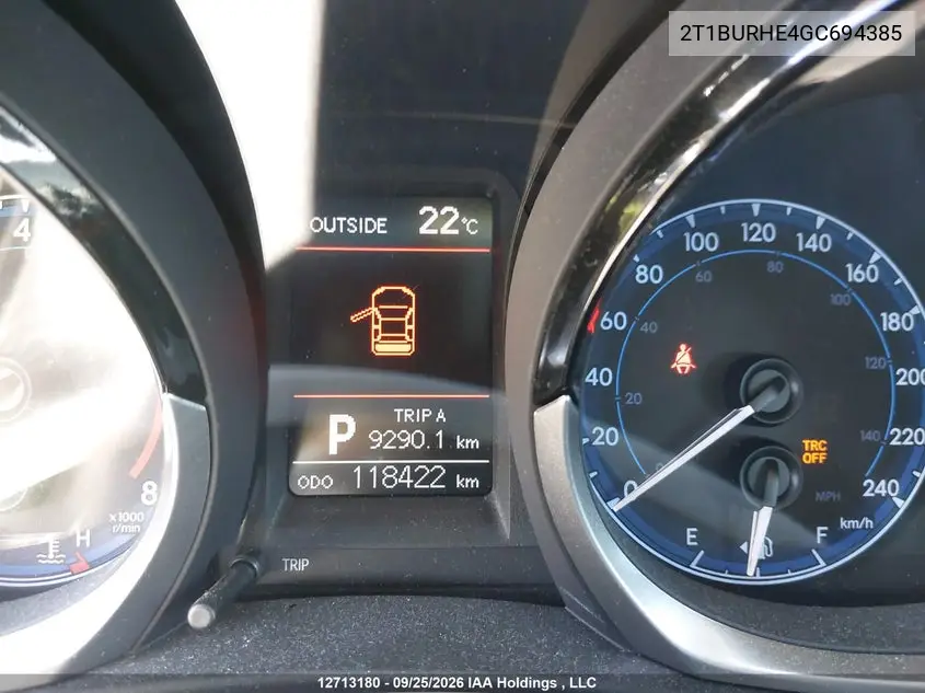 2016 TOYOTA COROLLA VIN 2T1BURHE4GC694385 — фото 16
