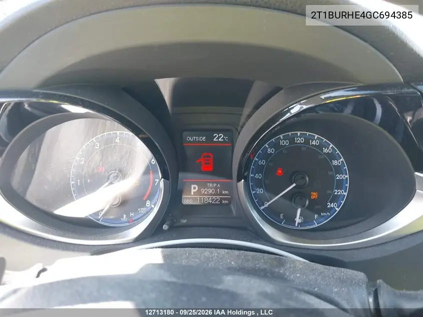 2016 TOYOTA COROLLA VIN 2T1BURHE4GC694385 — фото 7