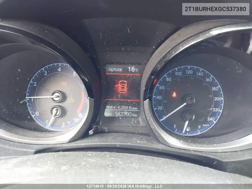 2016 TOYOTA COROLLA VIN 2T1BURHEXGC537380 — фото 7