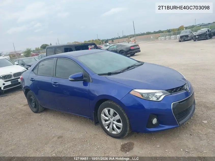 TOYOTA COROLLA 2016, VIN 2T1BURHE4GC703098