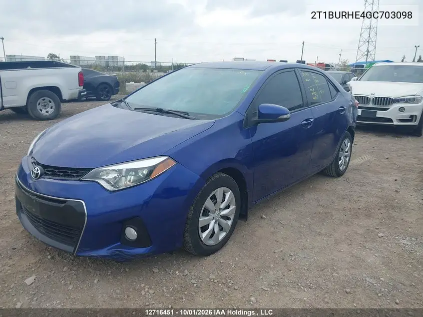 2016 TOYOTA COROLLA VIN 2T1BURHE4GC703098 — фото 2