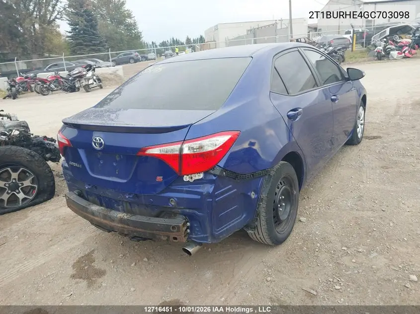 2016 TOYOTA COROLLA VIN 2T1BURHE4GC703098 — фото 4